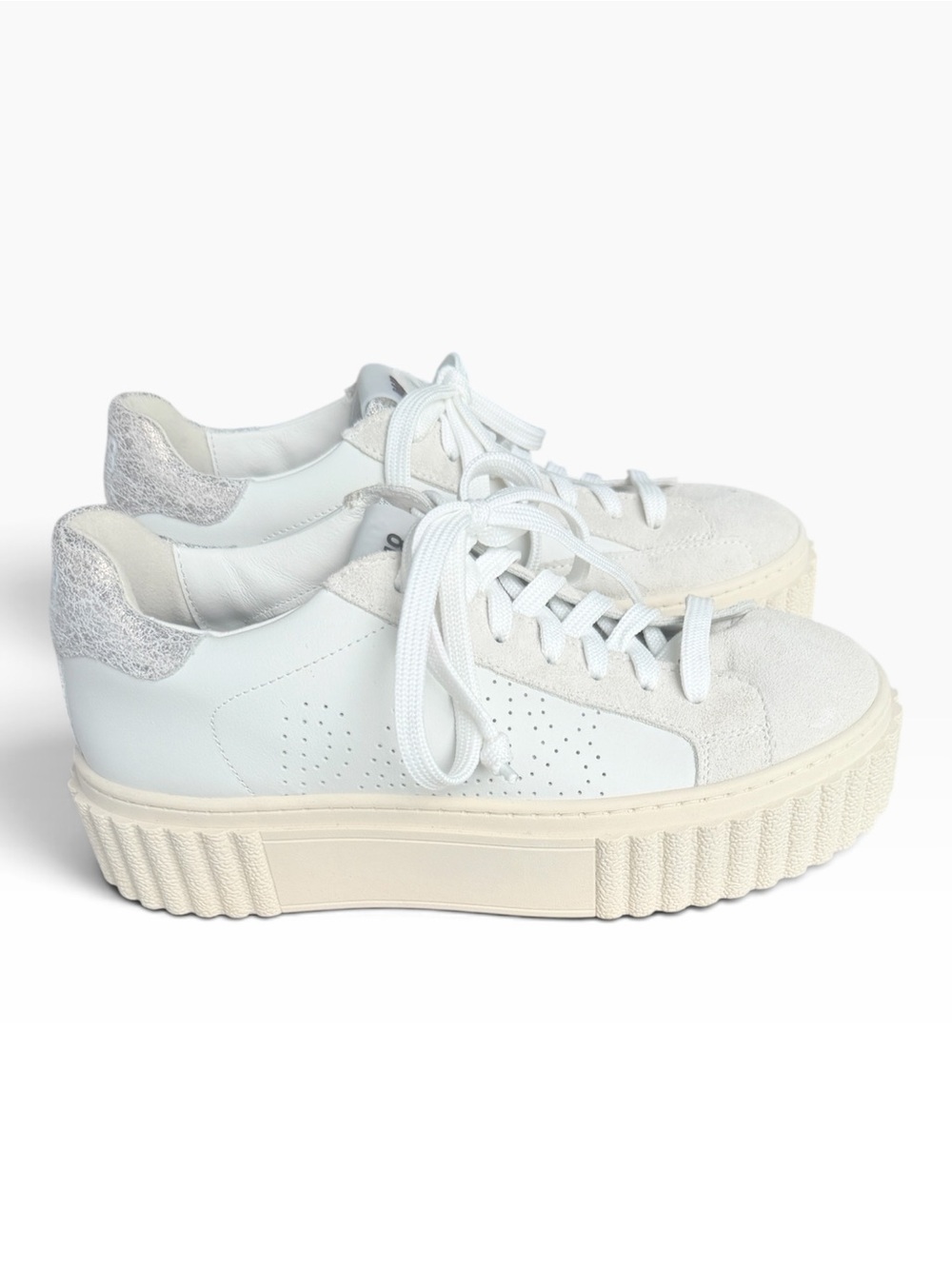 P448 Creeper Platform Sneakers White Silver Leather Suede EU 37